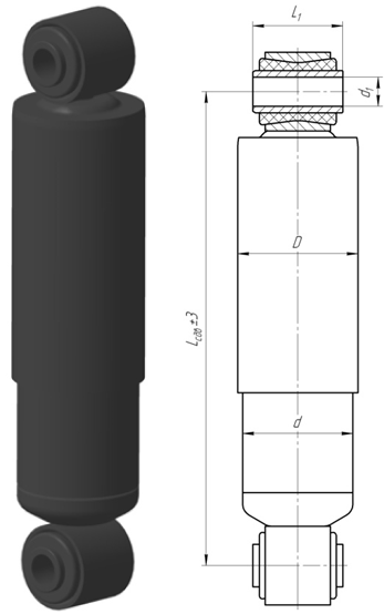 Амортизатор задний (190/425) КМД 2-х сторонний с втулками